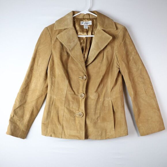 Jackets & Blazers - PRESTON& YORK Vtg‎ Women 100% Suede Jacket Blazer XS Lined Button Down Tan Beige